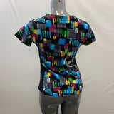Women's Medical Scrub Women's Small V Neck Short Sleeve Multicolored Patterned