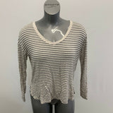 American Eagle Long Sleeve T Shirt Women's Size XS Beige Blue Striped V Neck Sof