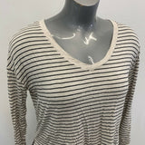 American Eagle Long Sleeve T Shirt Women's Size XS Beige Blue Striped V Neck Sof