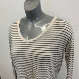 American Eagle Long Sleeve T Shirt Women's Size XS Beige Blue Striped V Neck Sof