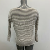 American Eagle Long Sleeve T Shirt Women's Size XS Beige Blue Striped V Neck Sof