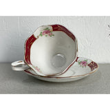Royal Albert Crown China Teacup Saucer Set Maroon Floral  Bone China England