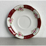 Royal Albert Crown China Teacup Saucer Set Maroon Floral  Bone China England