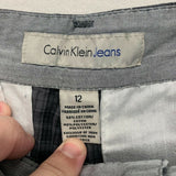 Calvin Klein Chino Shorts Boys Size 12 Gray Black Plaid Flat Front