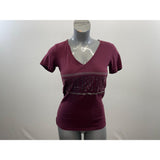 PINK Victoria's Secret Women's V Neck T Shirt Size Small Burgundy Cotton Blend Tee