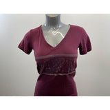 PINK Victoria's Secret Women's V Neck T Shirt Size Small Burgundy Cotton Blend Tee