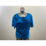 Pretty Women's Blue Lace Overlay Top Size medium Short Sleeve Polyester Blend