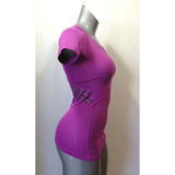 Reebok Play Dry Women's Medium Purple Short Sleeve V neck Activewear Top