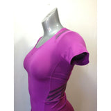Reebok Play Dry Women's Medium Purple Short Sleeve V neck Activewear Top