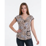 HN New Fashion Women's Beige Floral Sleeveless Top Front Pocket Size Small