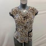 HN New Fashion Women's Beige Floral Sleeveless Top Front Pocket Size Small