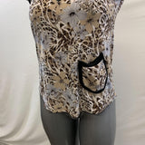 HN New Fashion Women's Beige Floral Sleeveless Top Front Pocket Size Small