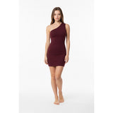 One Shoulder Bodycon Dress Burgundy Size Women's Small Polyester Spandex
