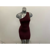 One Shoulder Bodycon Dress Burgundy Size Women's Small Polyester Spandex