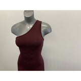 One Shoulder Bodycon Dress Burgundy Size Women's Small Polyester Spandex