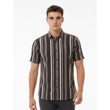 London Fog Men's Black Gray Striped Short Sleeve Button Up Casual Shirt Size L