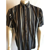 London Fog Men's Black Gray Striped Short Sleeve Button Up Casual Shirt Size L