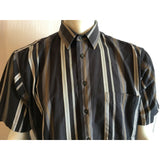 London Fog Men's Black Gray Striped Short Sleeve Button Up Casual Shirt Size L
