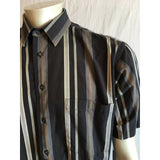 London Fog Men's Black Gray Striped Short Sleeve Button Up Casual Shirt Size L