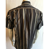 London Fog Men's Black Gray Striped Short Sleeve Button Up Casual Shirt Size L