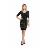 Le Chateau Size Medium Women's Brown Black Pattern Short Sleeve Shirt Dress