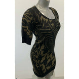 Le Chateau Size Medium Women's Brown Black Pattern Short Sleeve Shirt Dress