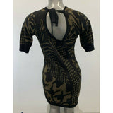 Le Chateau Size Medium Women's Brown Black Pattern Short Sleeve Shirt Dress