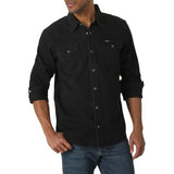 Wrangler Mens Medium Iconic Denim Regular Fit Pearl Snap Shirt Black NWOT