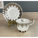 Royal Albert 25th Anniversary Bone China England Ornate Silver Lace Tea Cup And