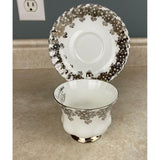 Royal Albert 25th Anniversary Bone China England Ornate Silver Lace Tea Cup And