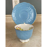 Aynsley England Baby Blue With Blossom Inner Flowers Bone China Tea Cup And Saucer Set