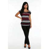 Ricki's Women's Sleeveless Blouse Large Cutout Yoke Burgundy Black Striped Print Top
