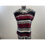 Ricki's Women's Sleeveless Blouse Large Cutout Yoke Burgundy Black Striped Print Top