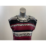 Ricki's Women's Sleeveless Blouse Large Cutout Yoke Burgundy Black Striped Print Top