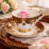 Paragon Antique Rose Fine Bone China England Teacup Saucer Set Gray/Green Gold