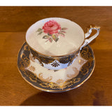 Paragon Antique Rose Fine Bone China England Teacup Saucer Set Gray/Green Gold