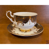 Paragon Antique Rose Fine Bone China England Teacup Saucer Set Gray/Green Gold