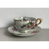 Japan Lustre Finish Floral Teacup Saucer Bone China Pink Floral
