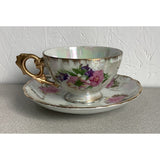 Japan Lustre Finish Floral Teacup Saucer Bone China Pink Floral