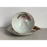 Japan Lustre Finish Floral Teacup Saucer Bone China Pink Floral