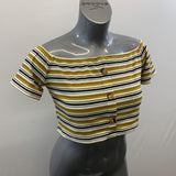 Shein Women's Yellow Striped Crop Top Button Design Size XL Polyester Blend