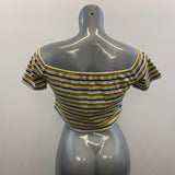Shein Women's Yellow Striped Crop Top Button Design Size XL Polyester Blend