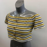 Shein Women's Yellow Striped Crop Top Button Design Size XL Polyester Blend