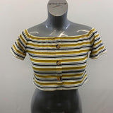 Shein Women's Yellow Striped Crop Top Button Design Size XL Polyester Blend