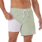 BRISIRA MENS SWIM TRUNKS 5" INSEAM QUICK DRY 38 3XL Green stripe NWT