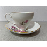 Consort Fine Bone China England Orphaned Teacup Saucer Set Pink Green Floral