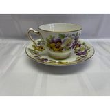 Staffordshire Fine Bone China England Vintage Teacup Saucer Set Purple White
