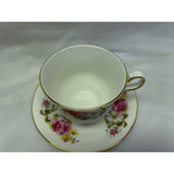 Queen Anne Teacup Saucer Set Fine Bone China England Pink White Roses