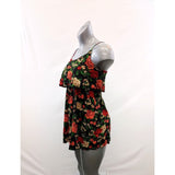 Bluenotes Women's Spaghetti Strap Layered Tank Top Size Small Black Floral