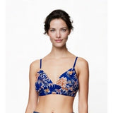 Women's Blue Floral Bathing Suit Top with Chris Cross Tie Back Size Small Polyester